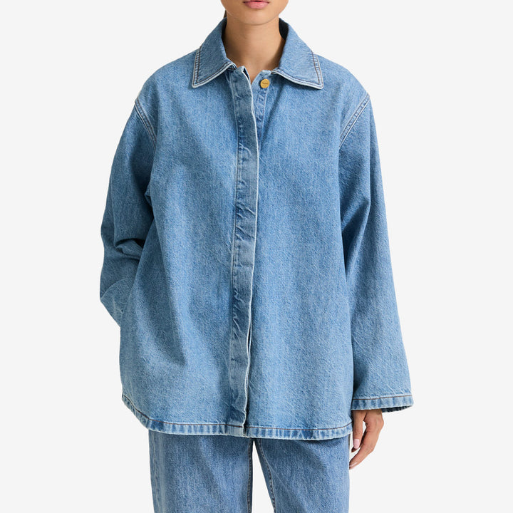 Stylein Karen Denim Jacket – vintage blue jeansjacka med boxveck och vida ärmar