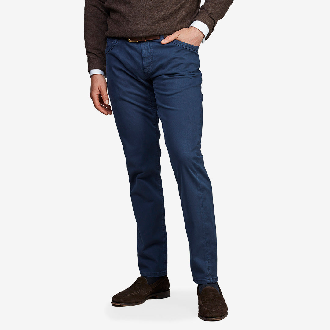 5-Pkt Cutn Sew Bormio Print Mid Blue femficksbyxa med stretch och exklusivt printat tyg från Hansen & Jacob
