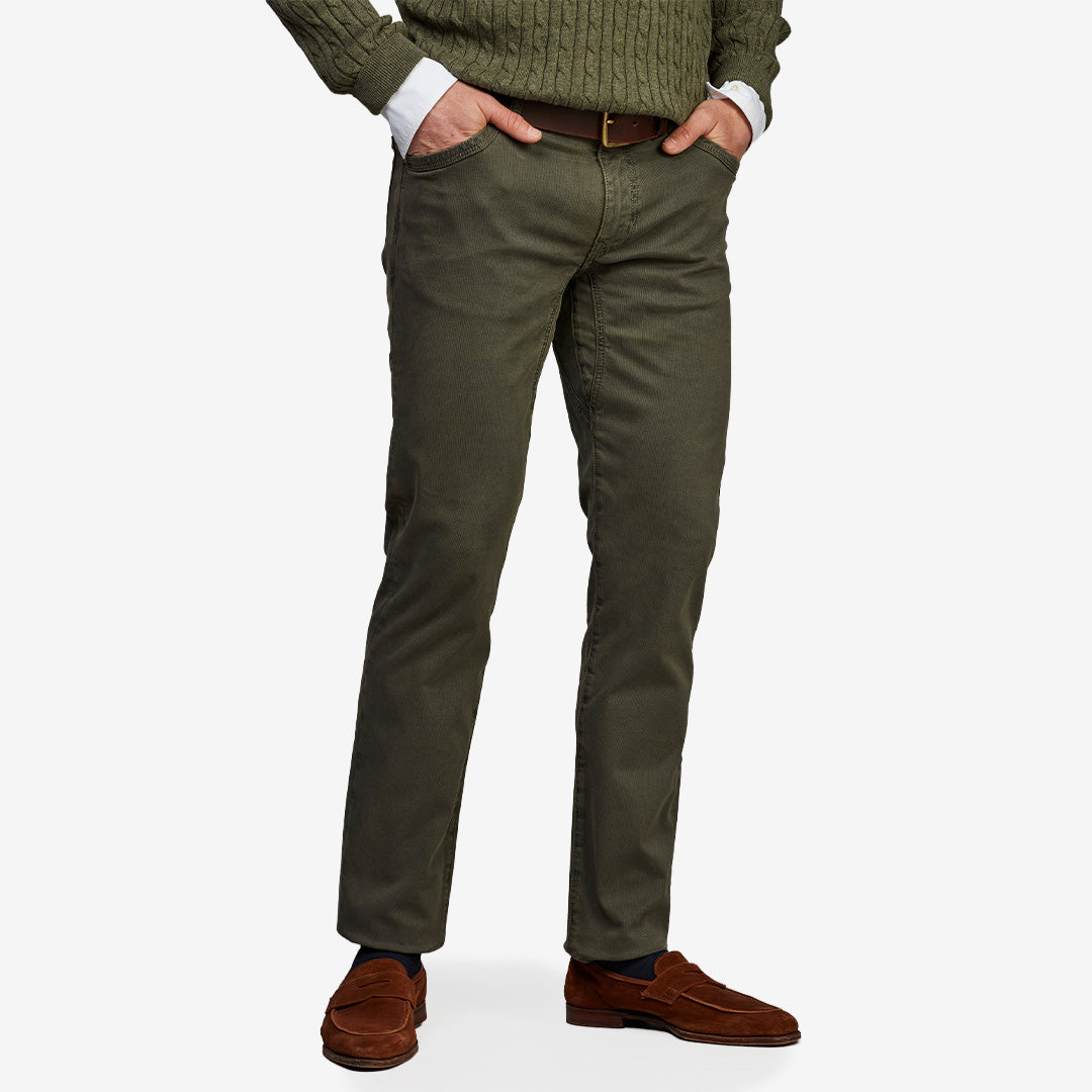 5-Pkt Cutn Sew Bormio Print Olive Green femficksbyxa med stretch och exklusivt printat tyg från Hansen & Jacob