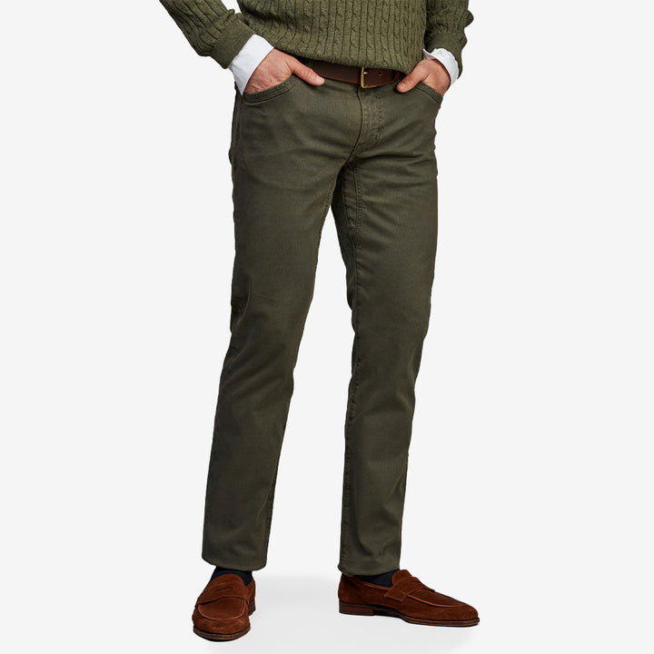5-Pkt Cutn Sew Bormio Print Olive Green femficksbyxa med stretch och exklusivt printat tyg från Hansen & Jacob