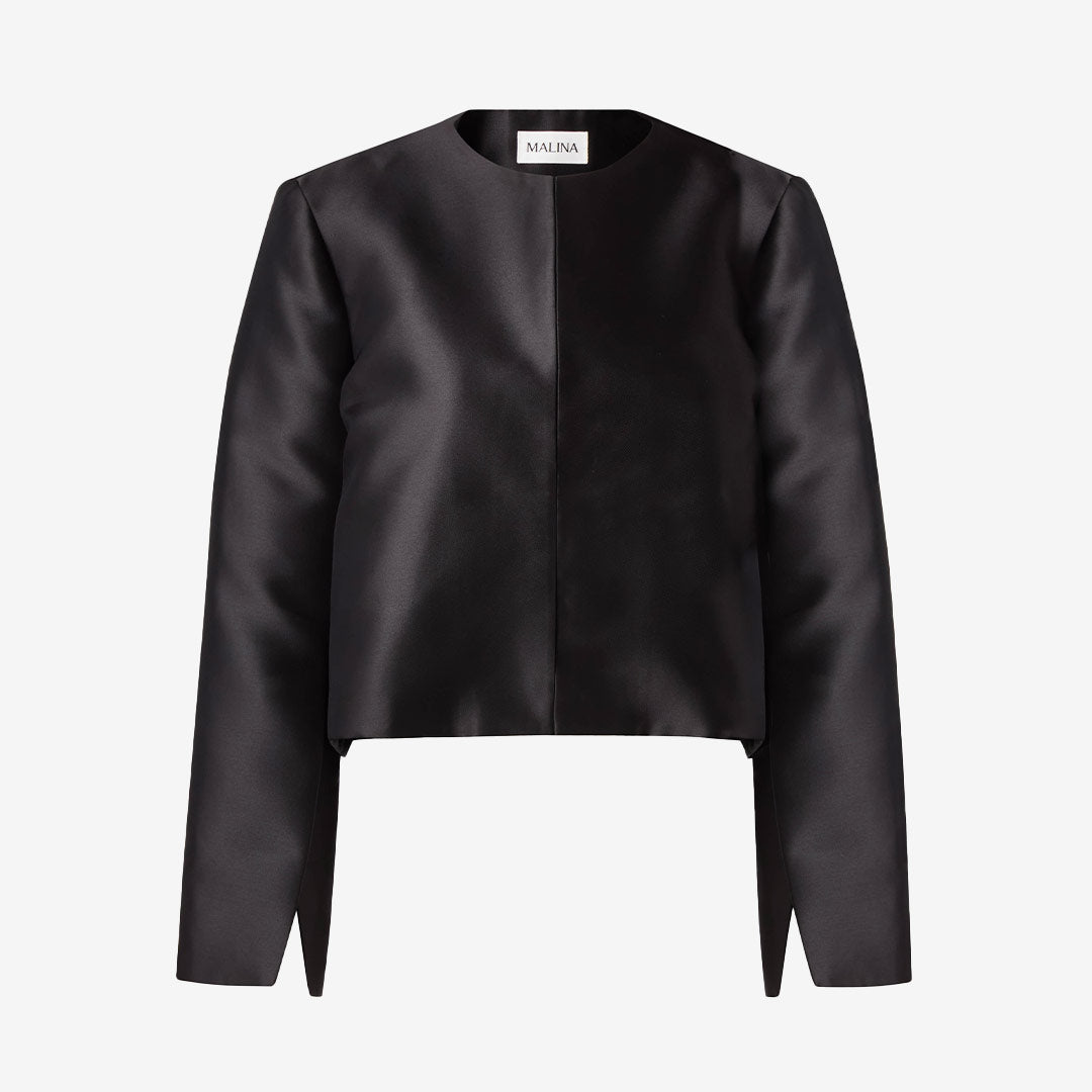 Malina blus med långa ärmar och slitsdetaljer – kort, elegant topp i polyester