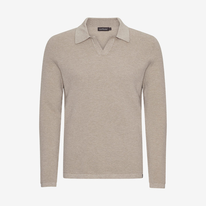 Less Worries Resort Sweater sand stickad tröja med krage herr