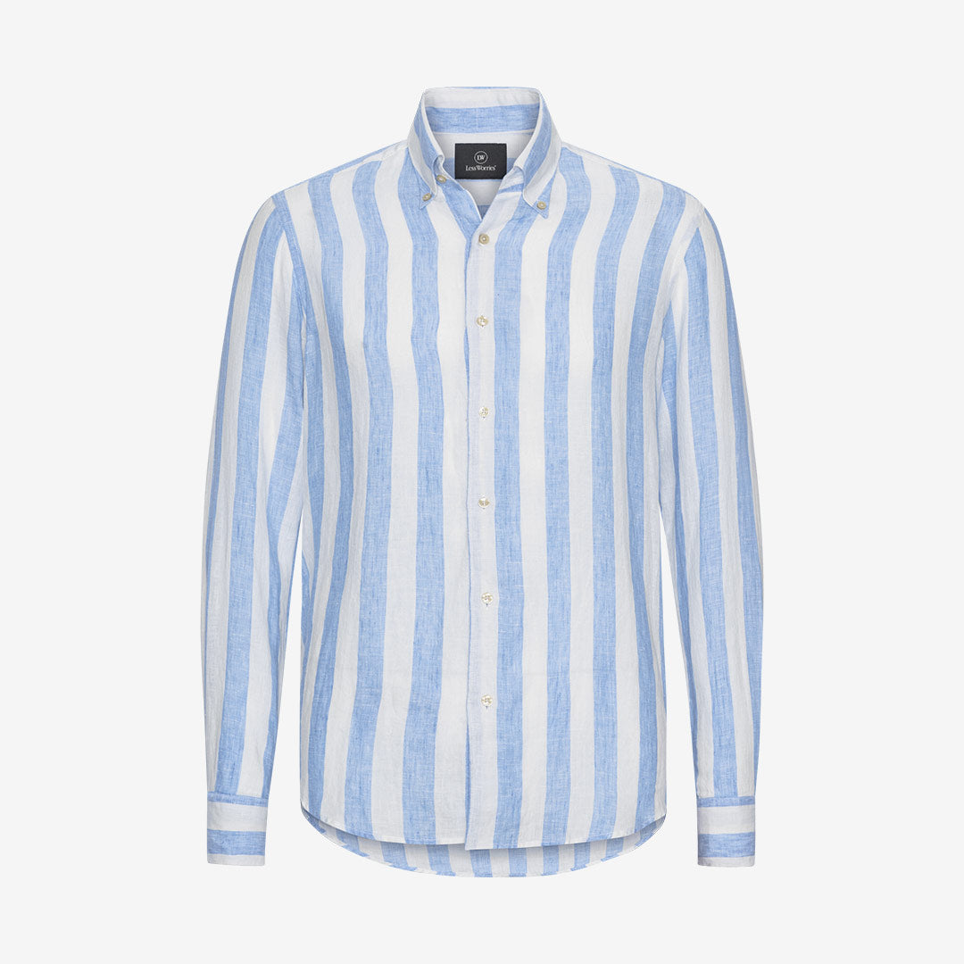 Less Worries Striped Linen Shirt blue blockstripe randig linneskjorta herr