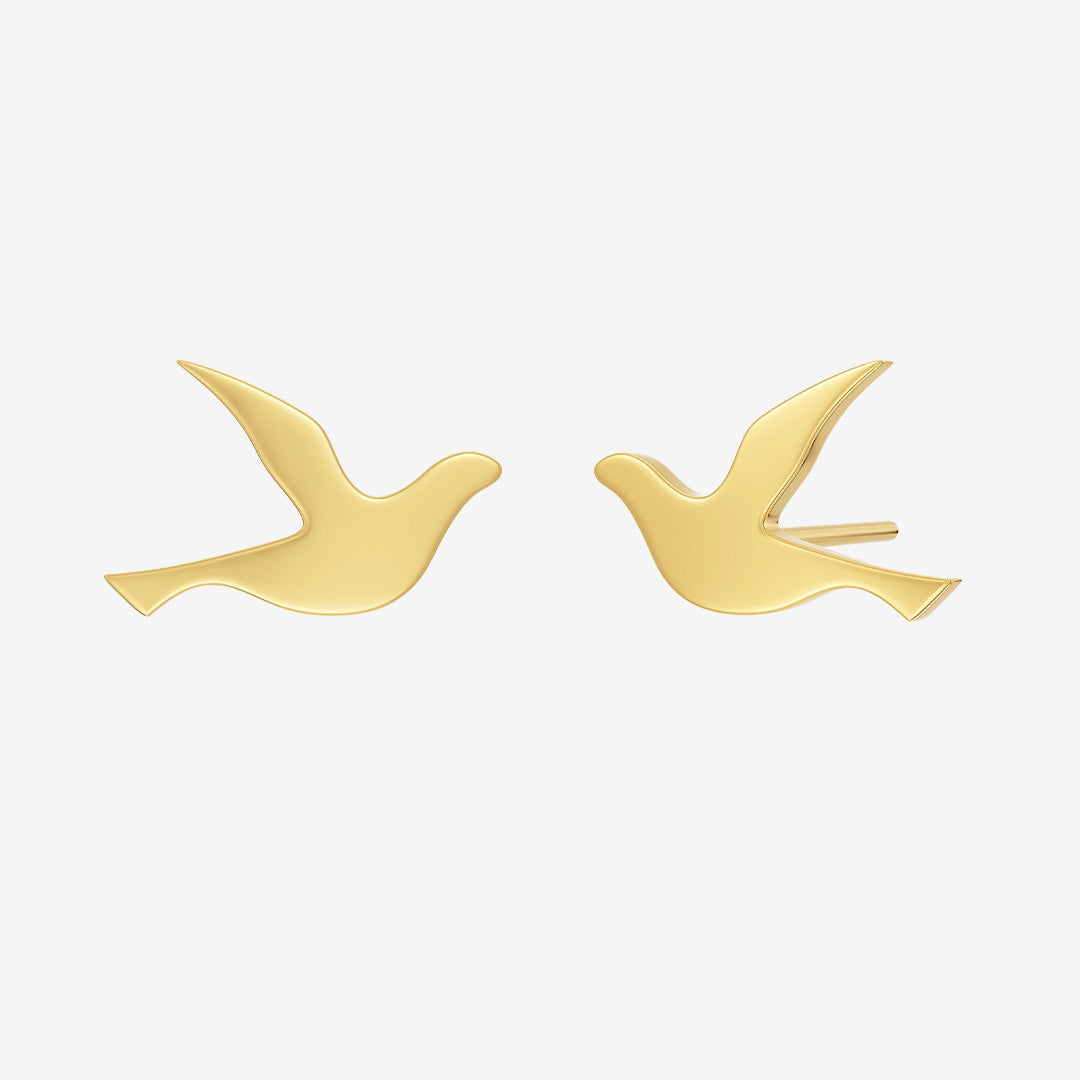 Dove studs örhängen i blank 14K guldplätering med liten duva