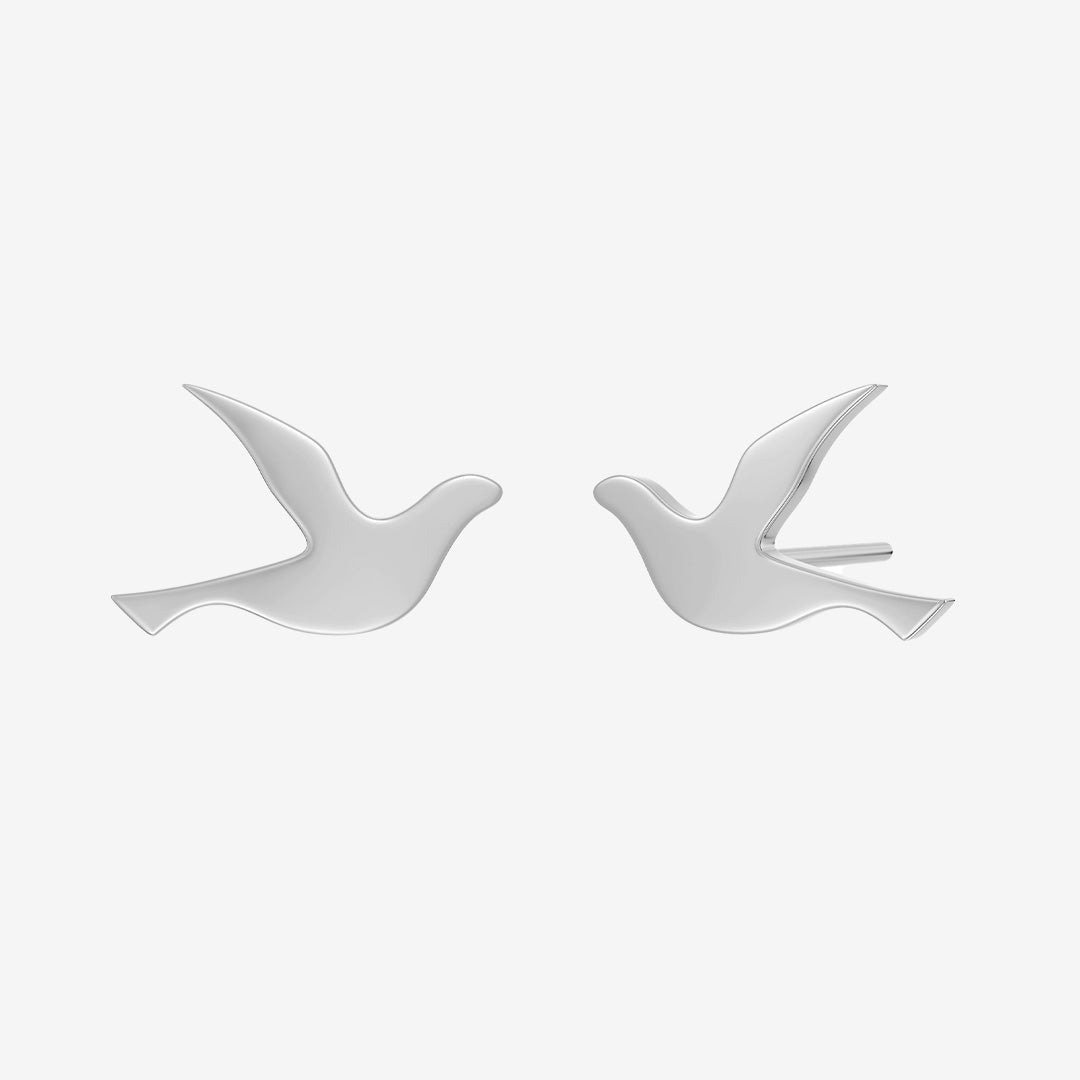 Dove studs örhängen i blankt rostfritt stål med liten duva