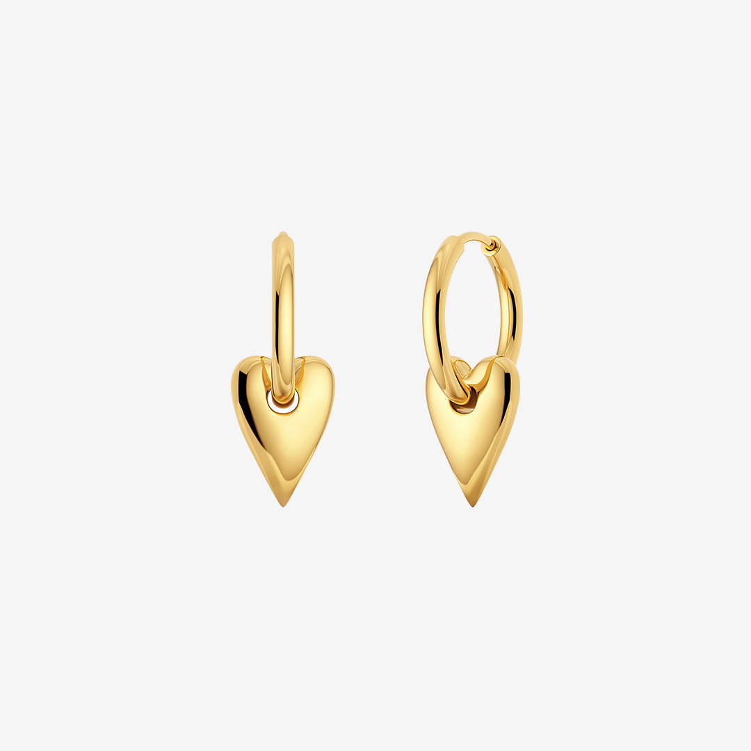 Amore hoops i blank 14K guldplätering med avtagbart hjärta och rund design