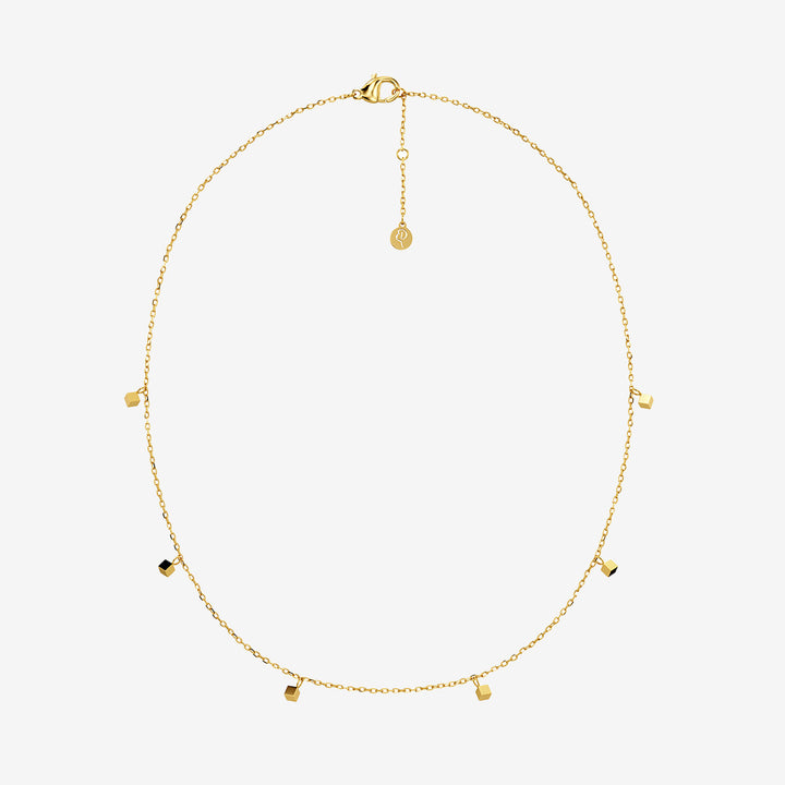Dice halsband i blank 14K guldplätering med små tärningsdetaljer och justerbar kedja