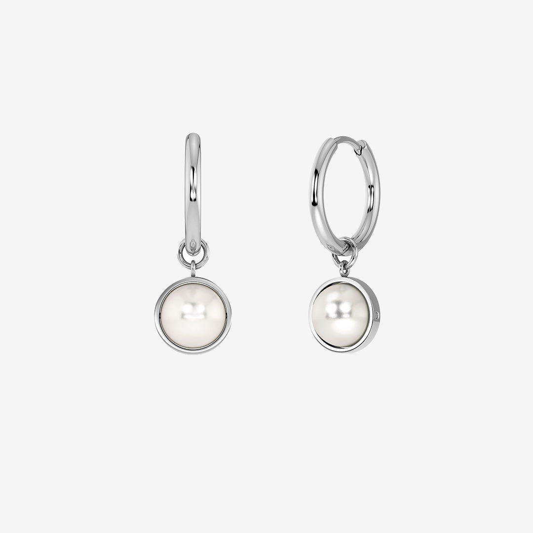 Gabrielle hoops i blankt rostfritt stål med avtagbar pärla och modern design