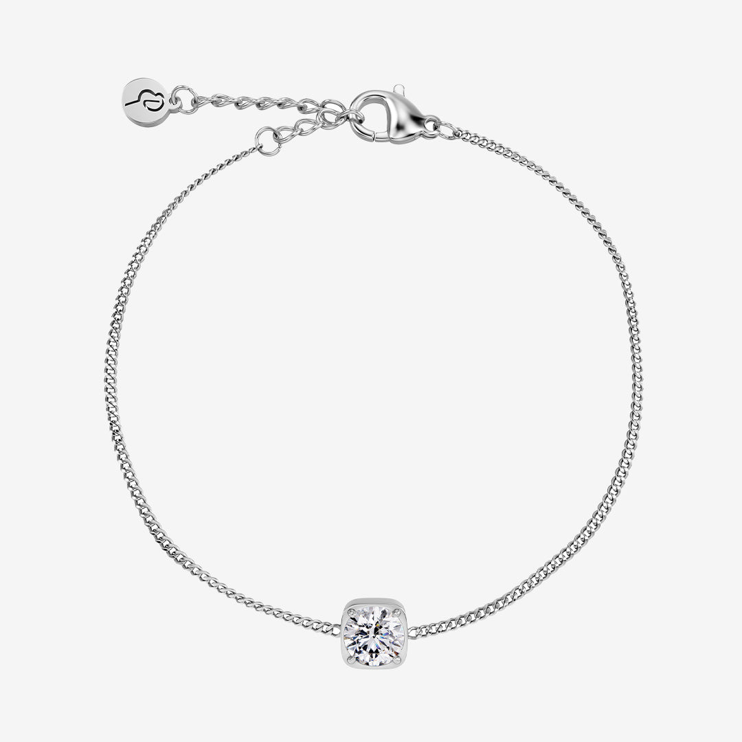 Gemma bracelet steel – armband i blankt rostfritt stål med infattad kubisk zirkonia