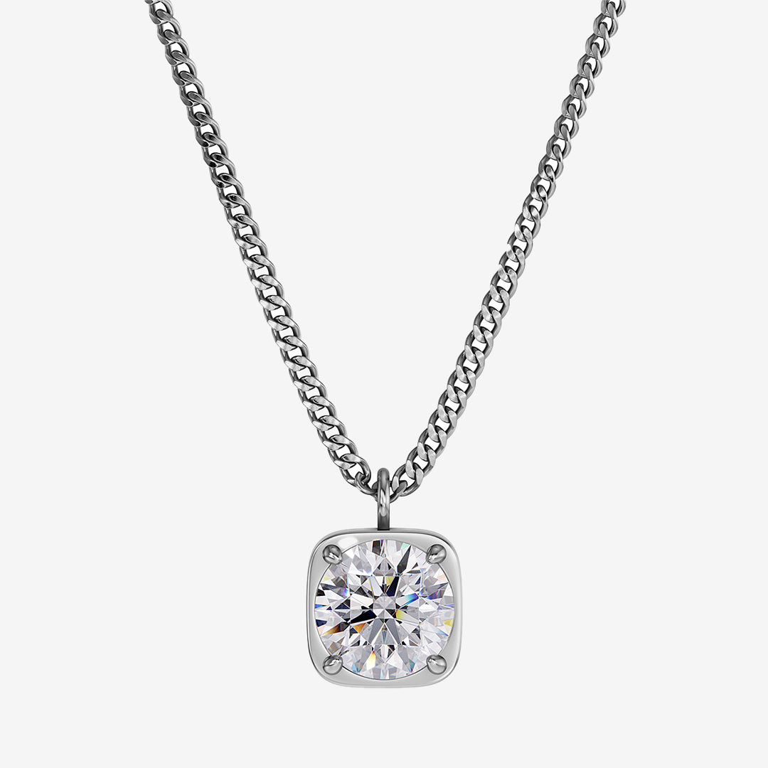 Gemma necklace steel – halsband i blankt rostfritt stål med kubisk zirkoniahänge