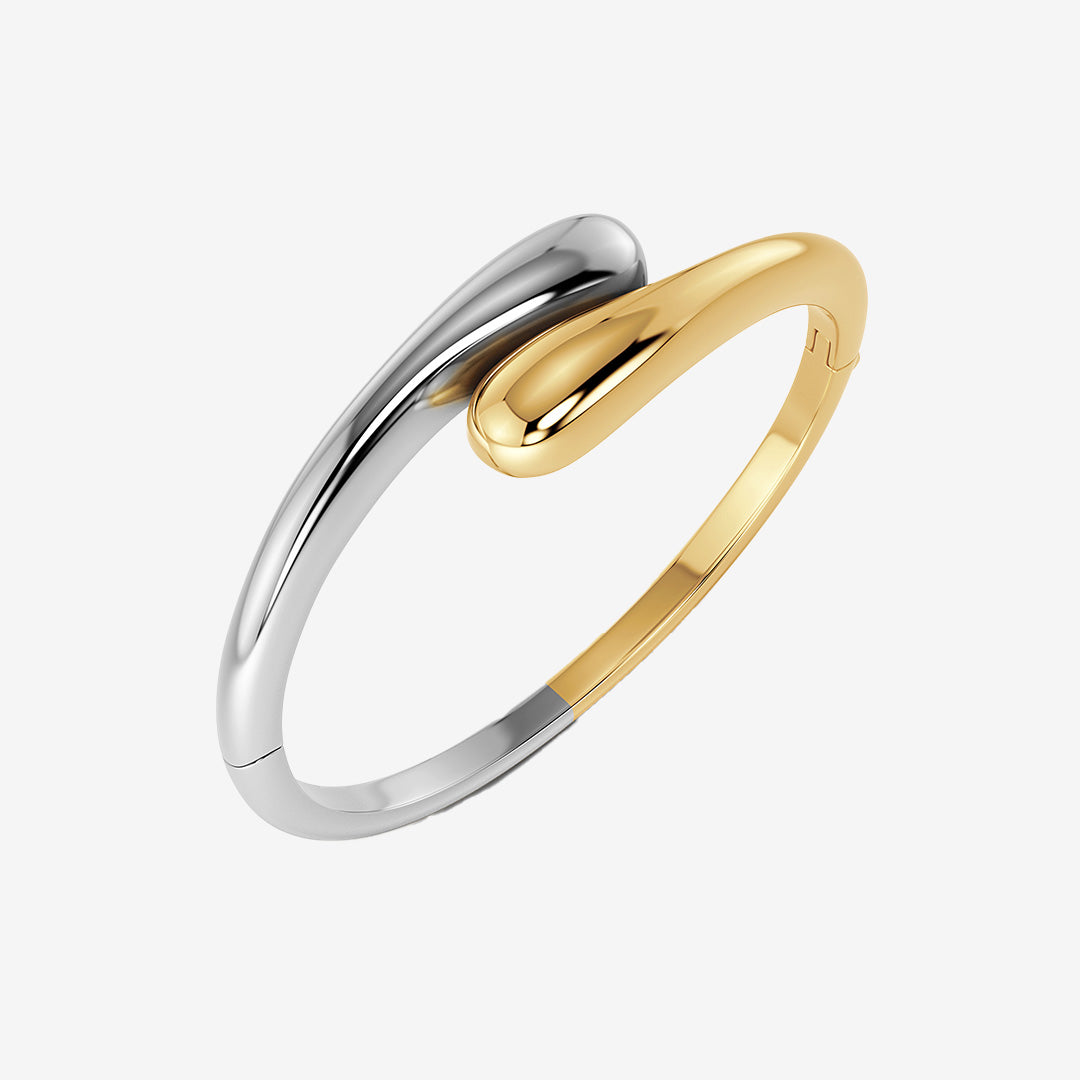 Harmony bangle mixed – armband i droppform med 14K guldplätering och blankt stål