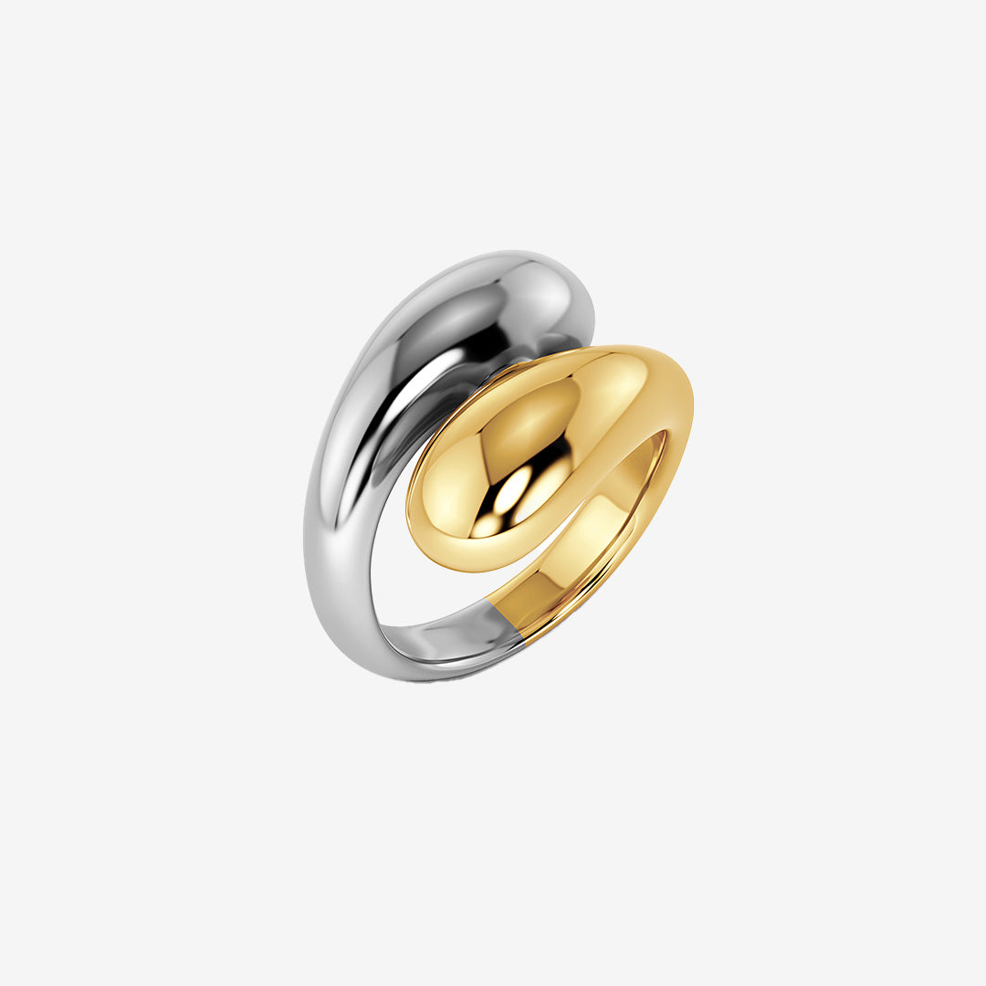 Harmony ring mixed – ring i blankt stål och 14K guldplätering med droppformad design