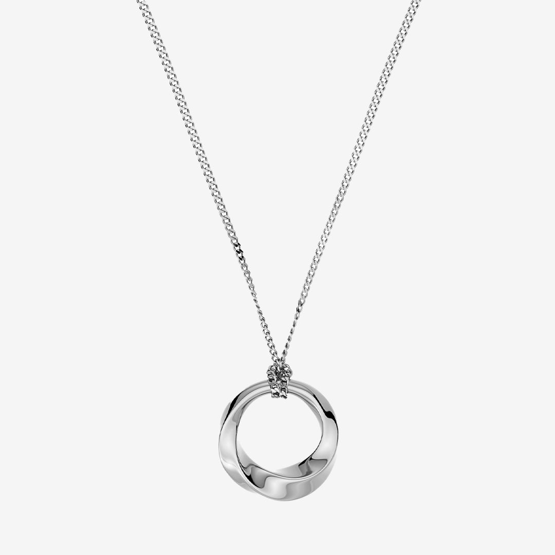 Helix necklace small steel – halsband med spiralformat hänge i blankt rostfritt stål och tvinnad kedja