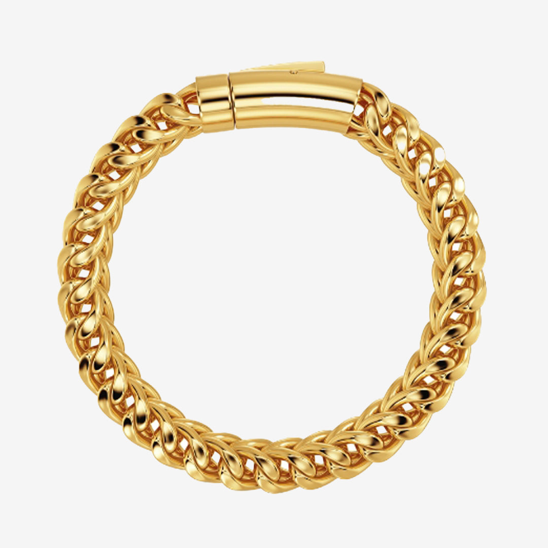 Spiga Chain Bracelet Gold, guldpläterat armband i rostfritt stål med kraftig kedja och böjt spänne