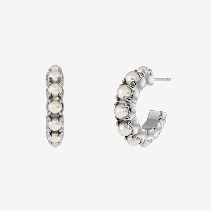 Lilo små hoops i blankt rostfritt stål med pärlor och pärlemorpärla, diameter 16 mm