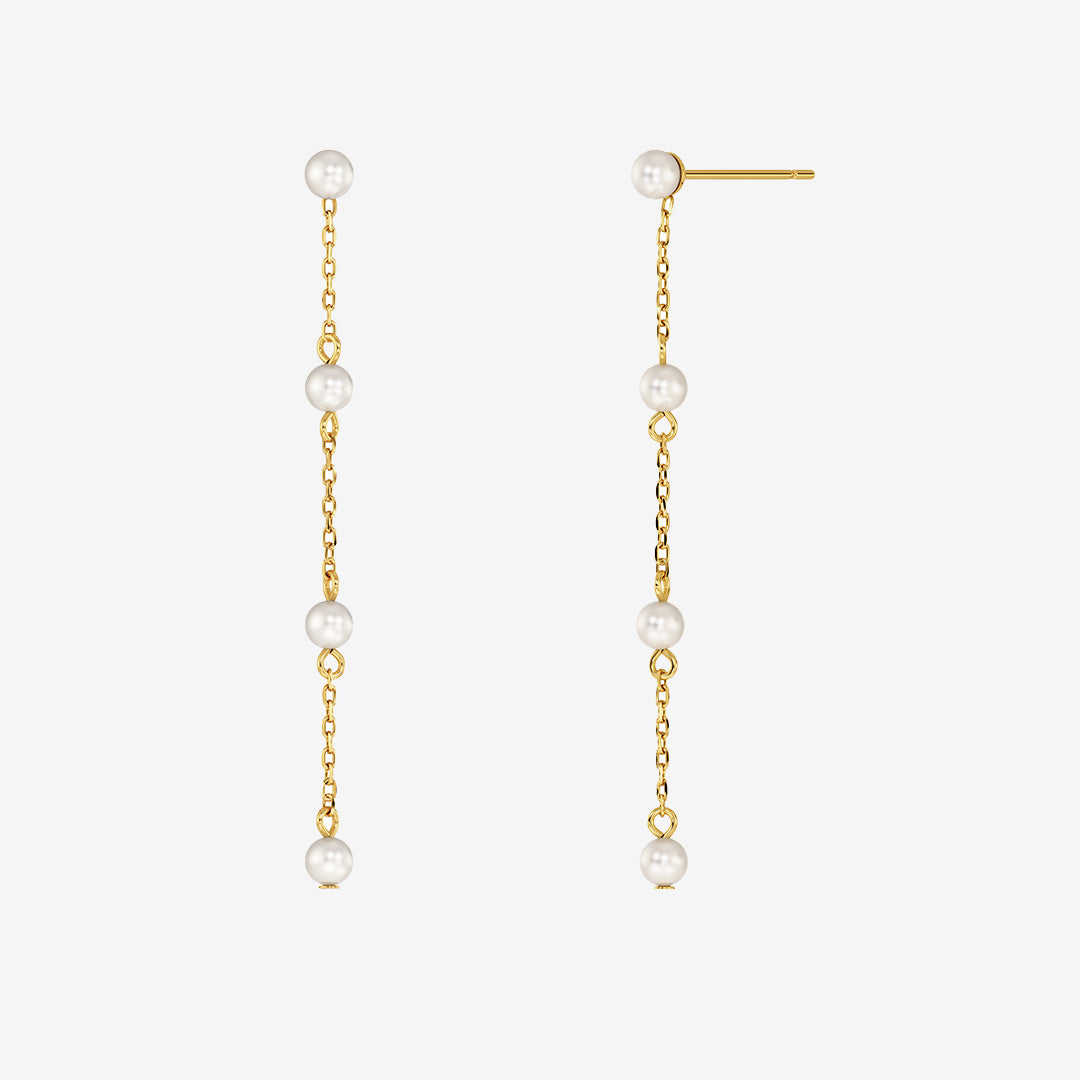 Lilo långa örhängen i 14K guldplätering med pärlor och pärlemorpärla, längd 5 cm