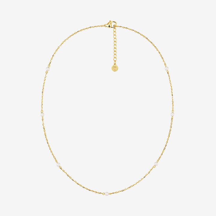 Lilo nätt halsband i 14K guldplätering med pärlor och pärlemorpärla, längd 42–45 cm