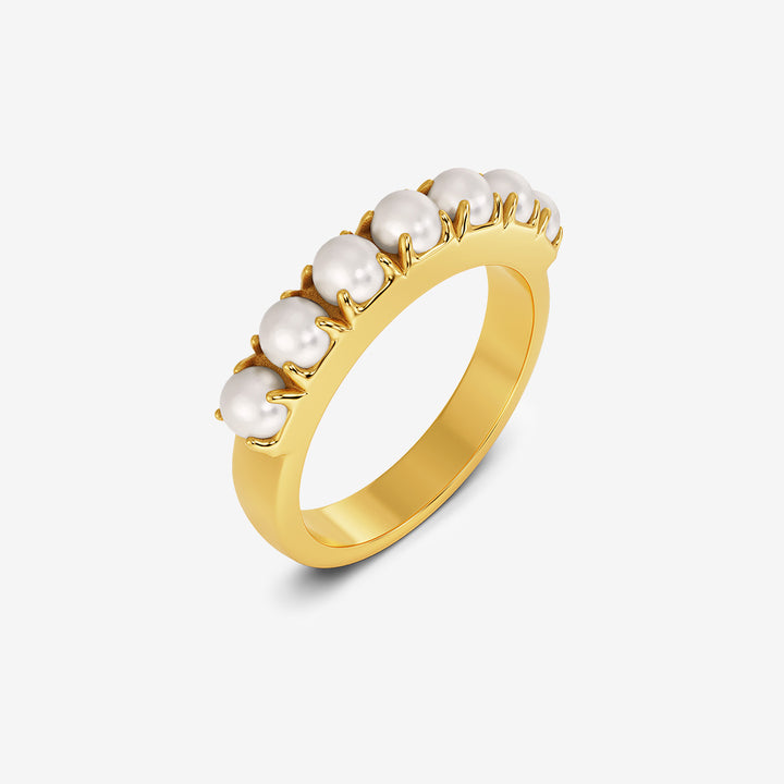 Lilo ring i 14K guldplätering med pärlor och pärlemorpärla, bredd 3,5 mm