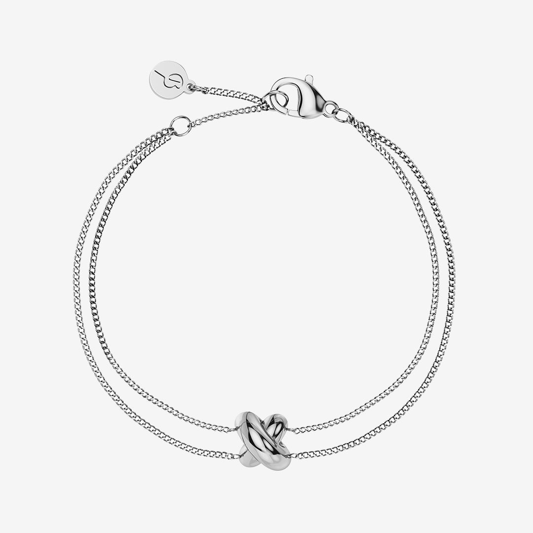 Alexa Bracelet armband i blankt rostfritt stål med dubbel kedja och skulptural X-form
