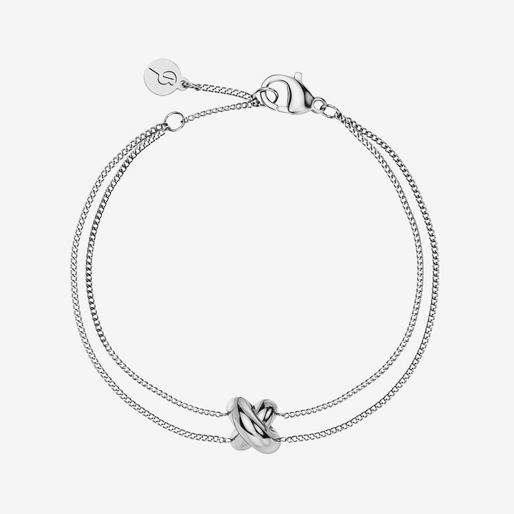 Alexa Bracelet armband i blankt rostfritt stål med dubbel kedja och skulptural X-form