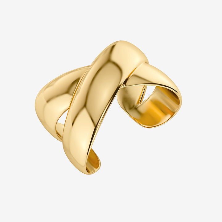 Alexa Bangle armband i guld med skulptural X-form i 14K guldplätering och rostfritt stål