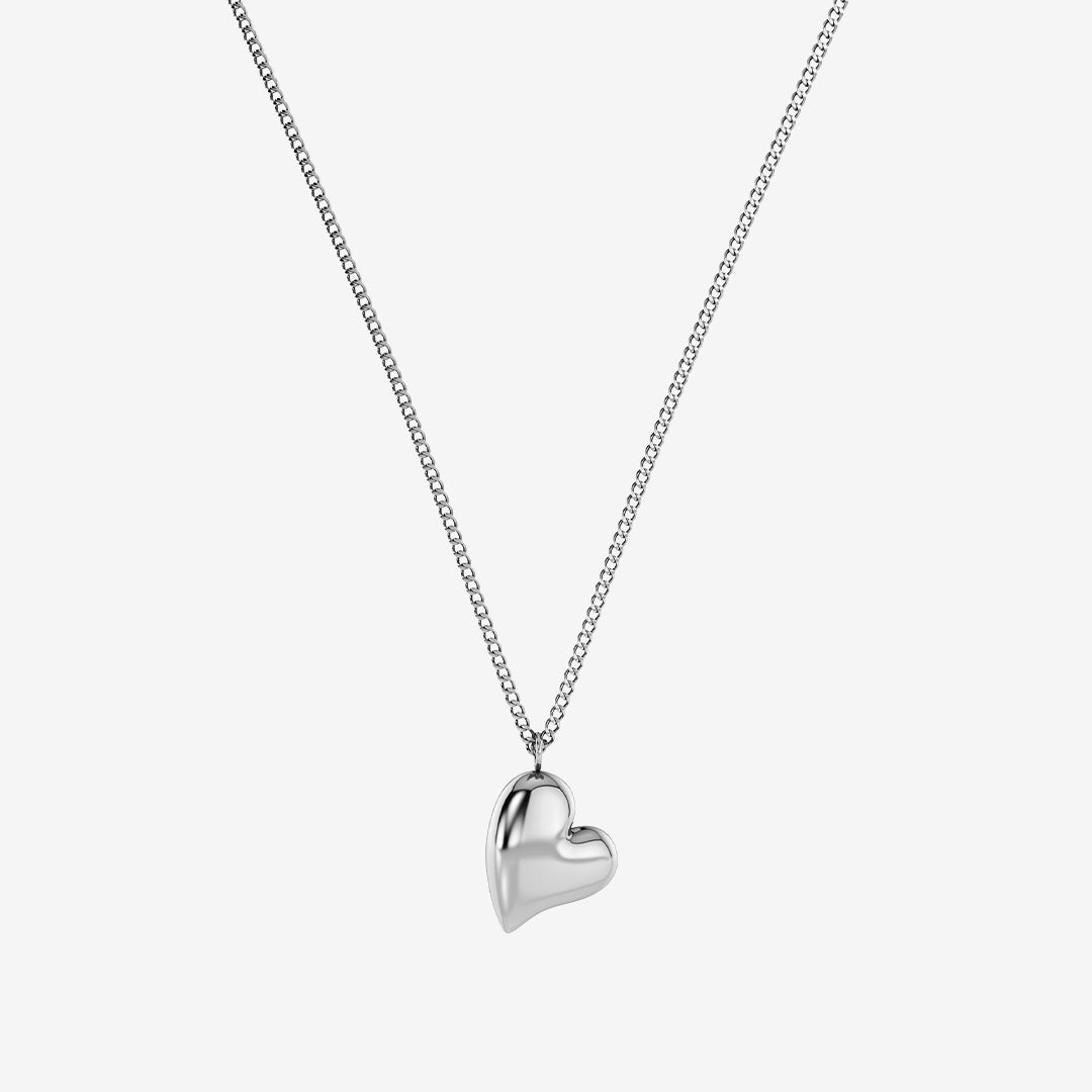 Amorina Necklace S halsband i blankt rostfritt stål med hjärtcharm och tunn kedja