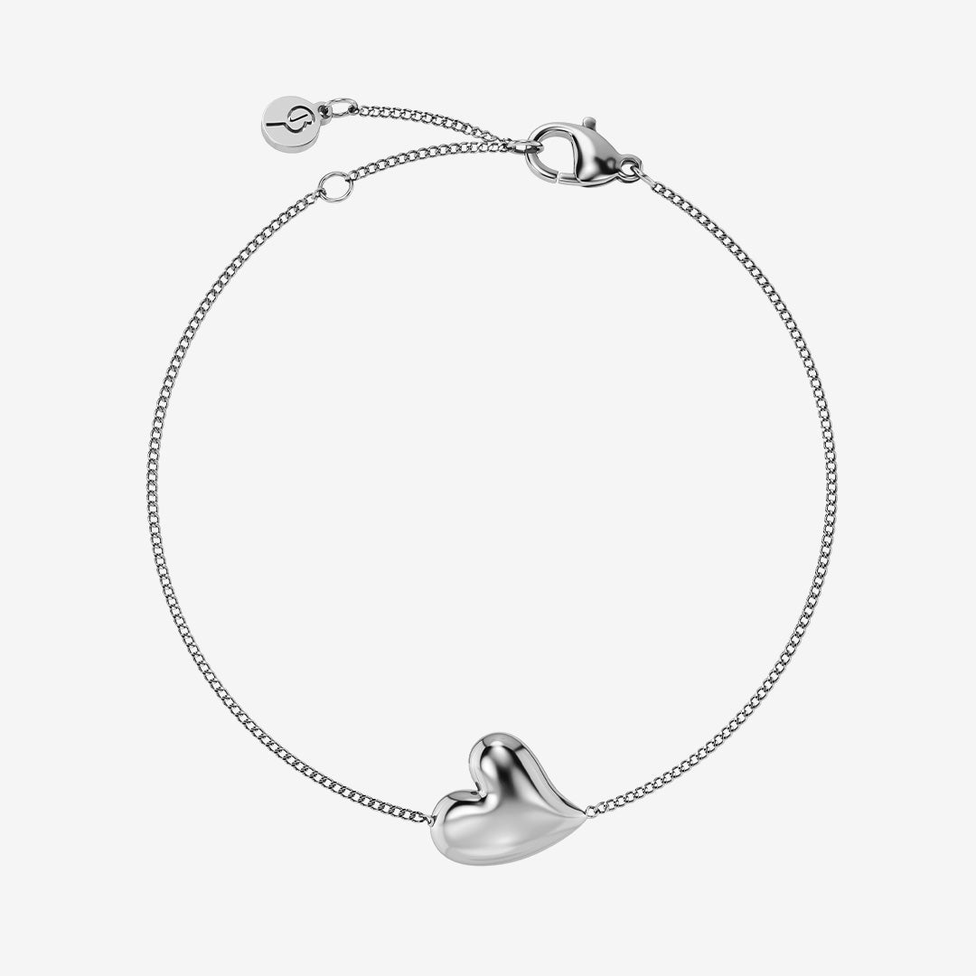 Amorina Bracelet armband i blankt rostfritt stål med hjärta fäst mitt på kedjan