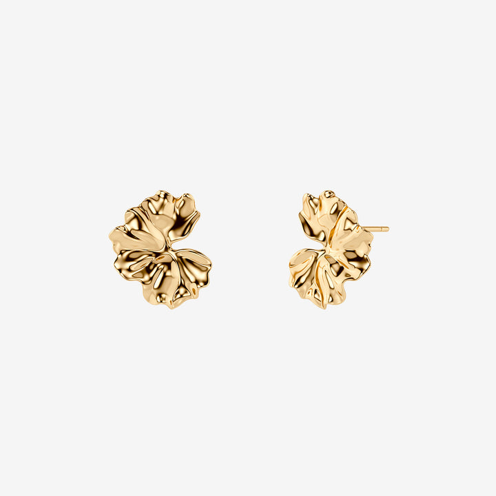 Gerana Studs S Gold små örhängen i guldpläterat rostfritt stål med stiliserat blomblad