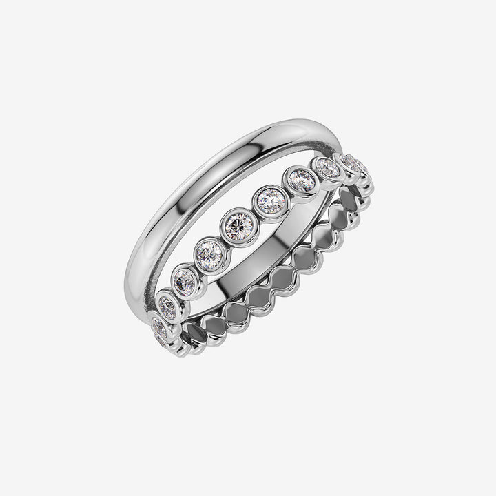 Grace Ring Steel ring i blankt rostfritt stål med två skenor och glittrande stenar