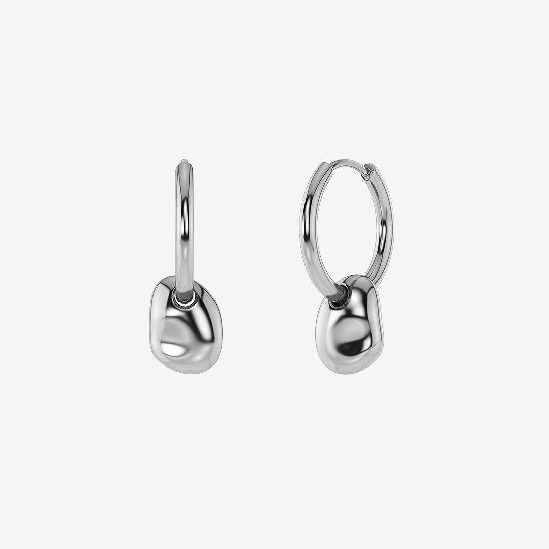 Leora Hoops Steel hoops i blankt rostfritt stål med avtagbart hänge och oregelbunden sten