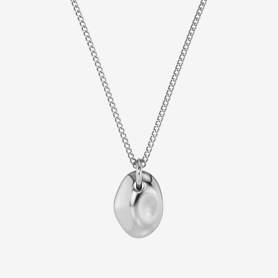 Leora Necklace Steel halsband i blankt rostfritt stål med oregelbunden sten som charm
