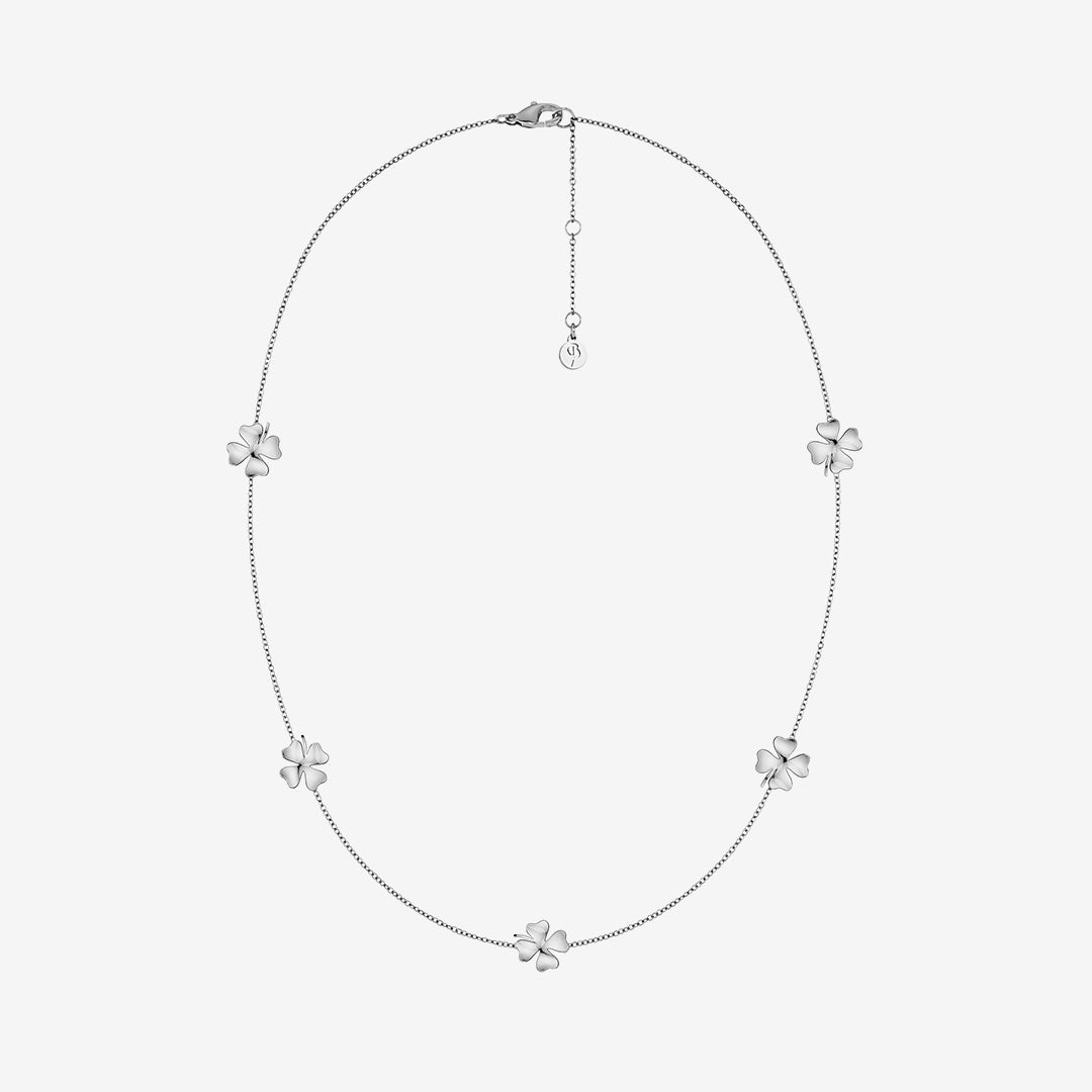 Lucky Mini Necklace Steel halsband i blankt rostfritt stål med fem fyrklöver