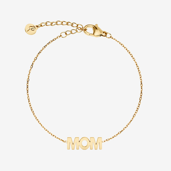 Guldpläterat MOM armband med text och fasettslipad ankarkedja i rostfritt stål