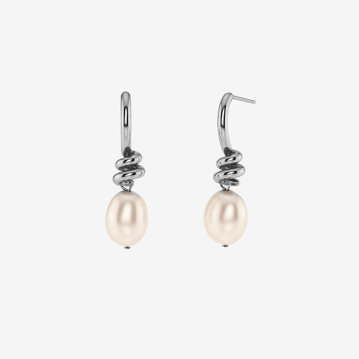 Små studs i rostfritt stål med spiralform och pärlemorpärla – Swivel