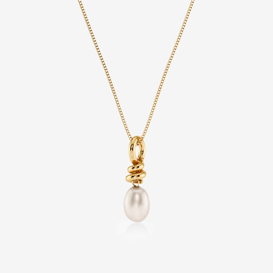 Guldpläterat halsband med dubbel kedja genom spiralform och pärlemorpärla – Swivel