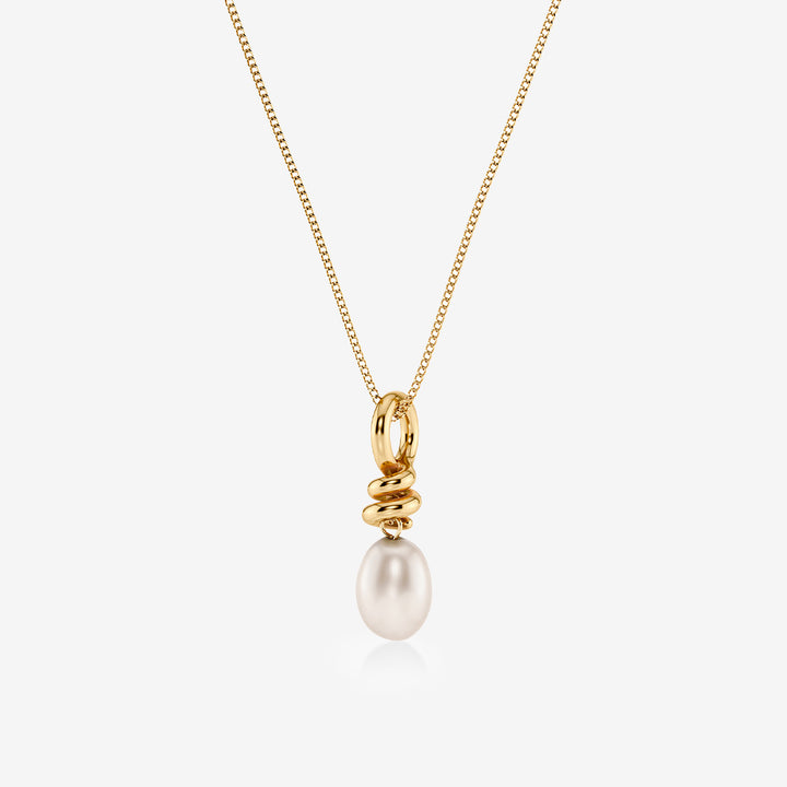 Guldpläterat halsband med dubbel kedja genom spiralform och pärlemorpärla – Swivel