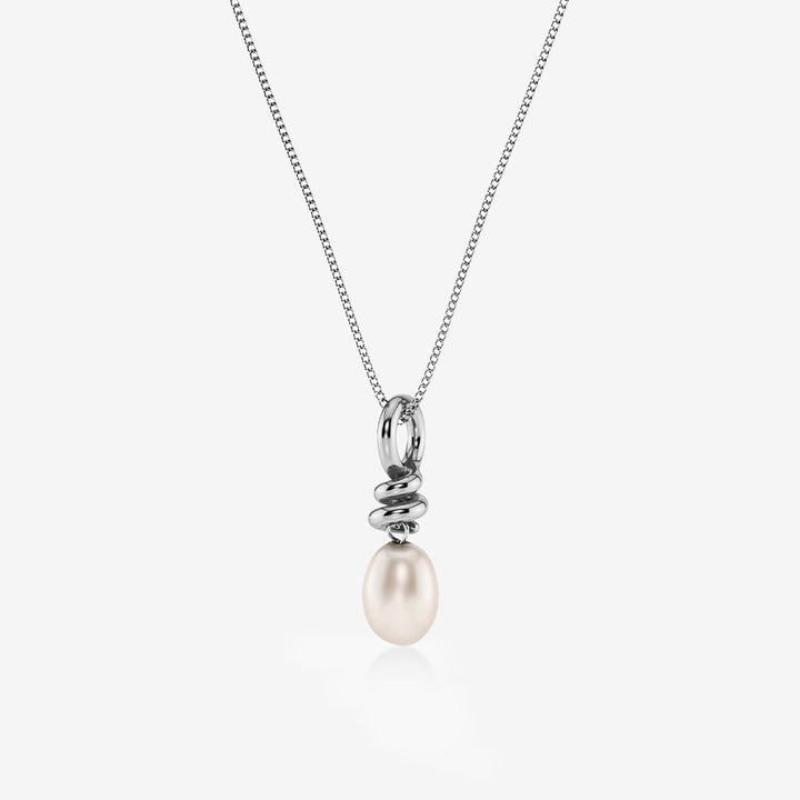Halsband i rostfritt stål med enkel kedja genom spiralform och pärlemorpärla – Swivel