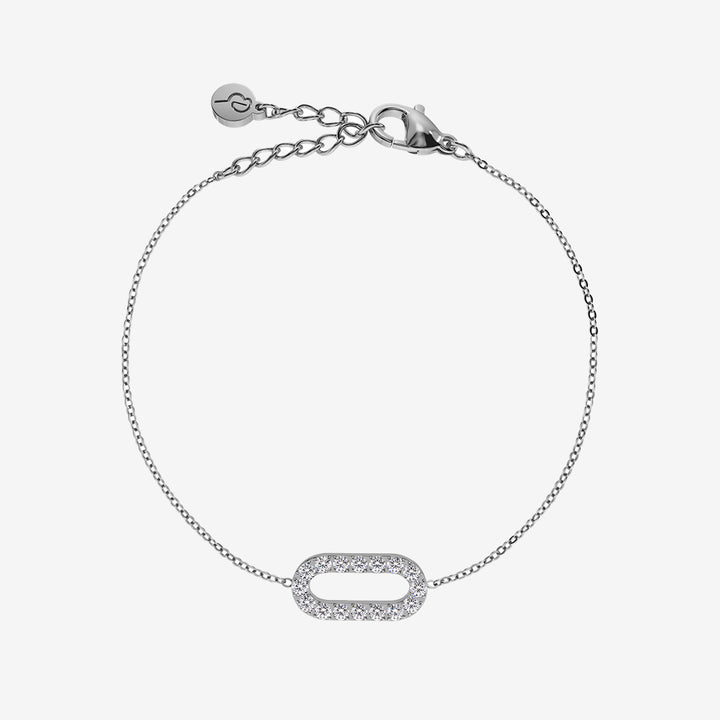 Inez armband i blankt rostfritt stål med fasettslipad ankarkedja och glittrande stenar