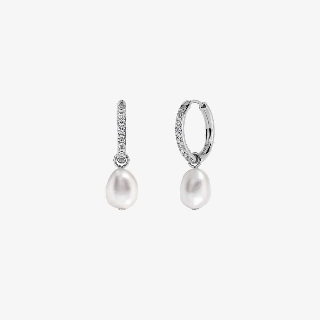 Perla hoops sparkle steel örhängen i rostfritt stål med pärlor och stenar