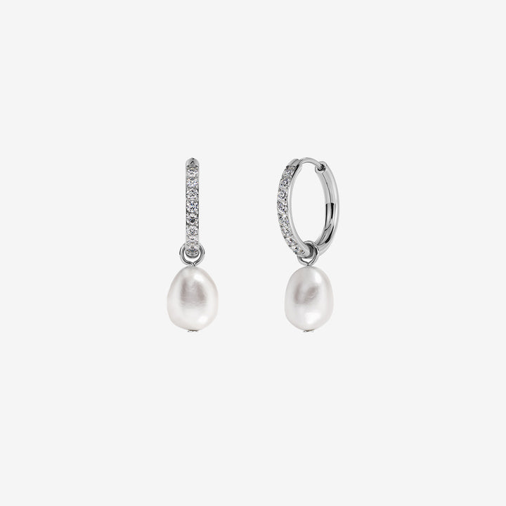Perla hoops sparkle steel örhängen i rostfritt stål med pärlor och stenar