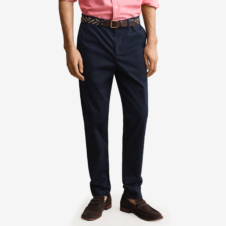 Slim classic chinos i evening blue, ekologisk bomull med elastan
