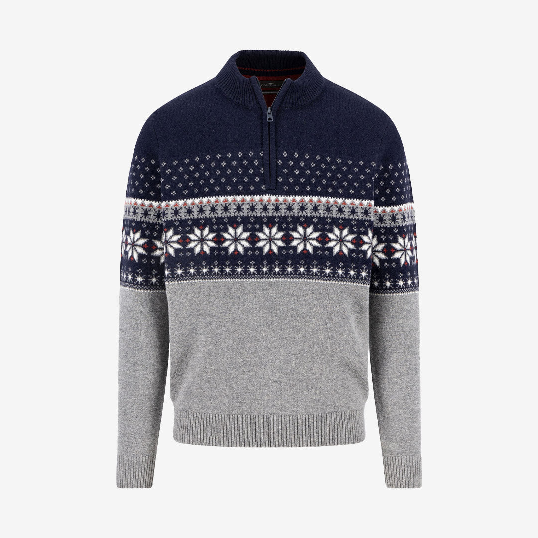 Navyblå Fair Isle zip troyer i lammull från Fynch-Hatton
