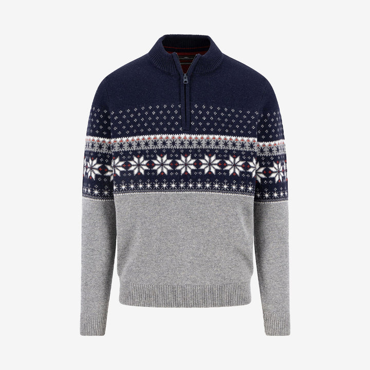 Navyblå Fair Isle zip troyer i lammull från Fynch-Hatton