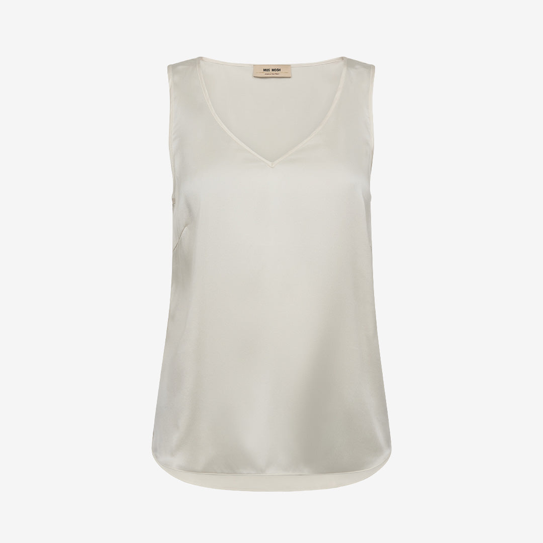 Ecru MMAstrid V-Neck Silk Tank Top i silkeblandning med v-ringning och rundad fåll