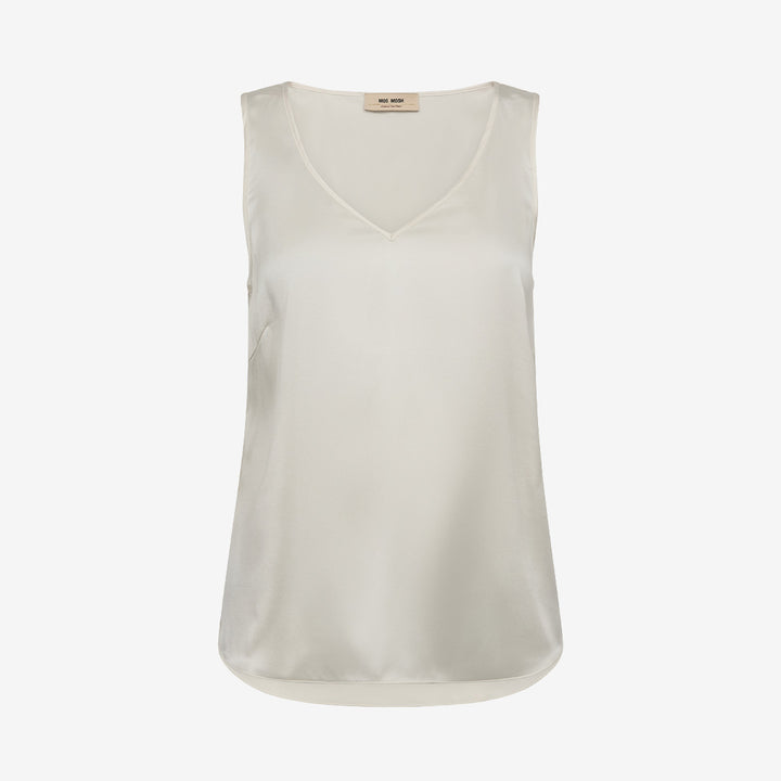 Ecru MMAstrid V-Neck Silk Tank Top i silkeblandning med v-ringning och rundad fåll