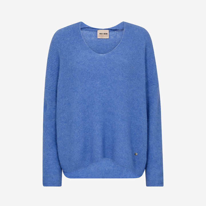 Ultramarine stickad tröja i alpacka- och ullmix med v-ringning och avslappnad passform