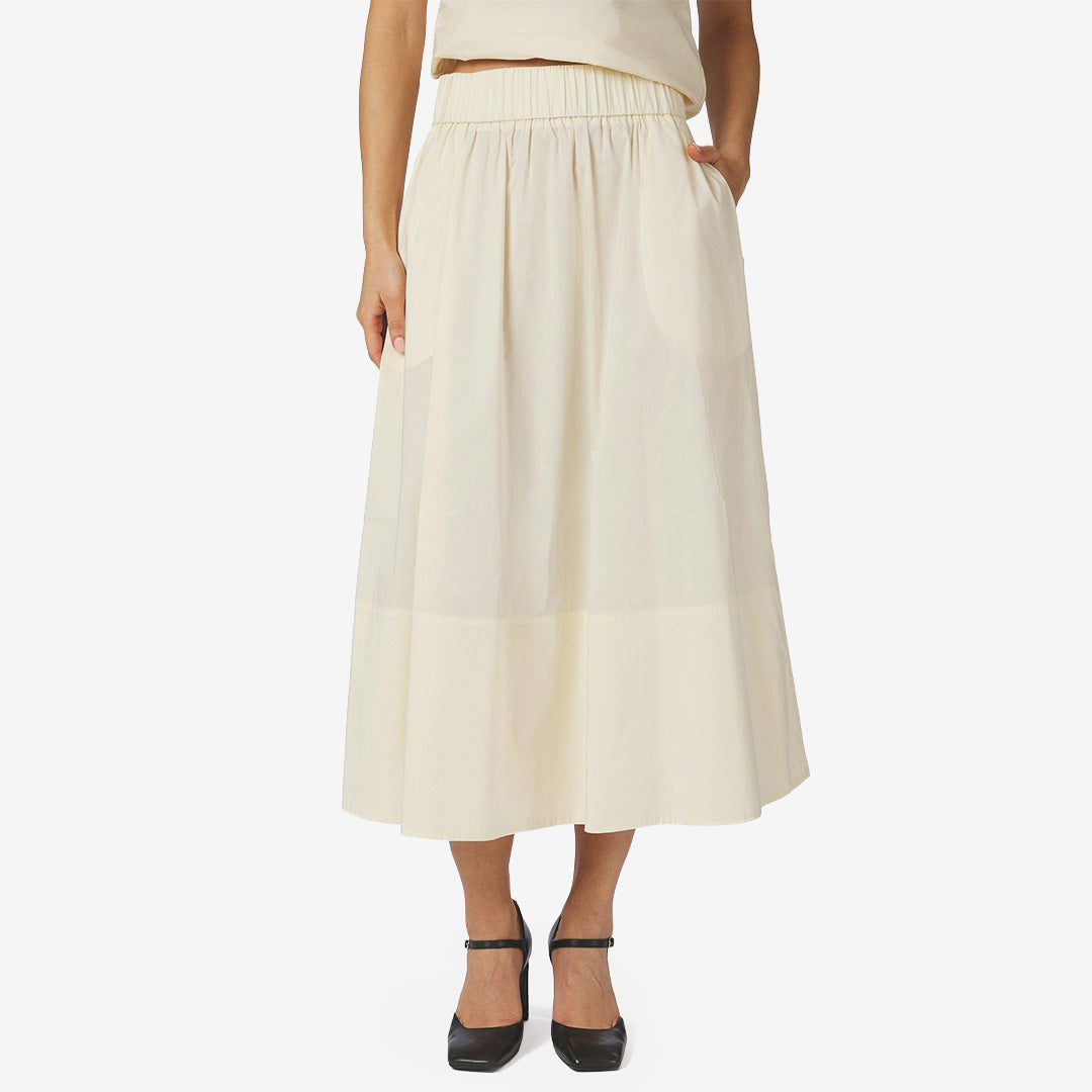 Neo Noir midi kjol butter yellow med hög midja och fickor fram i poplin