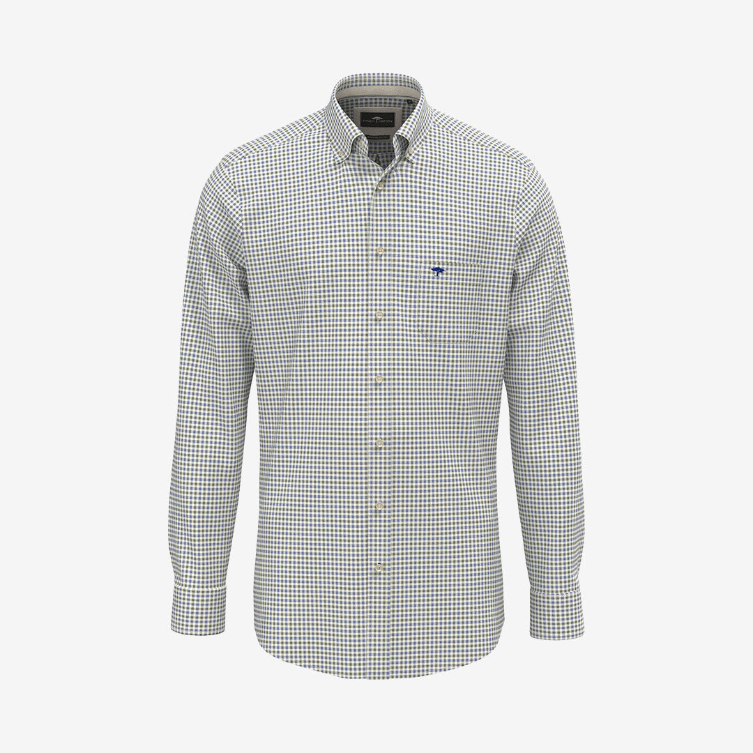 Fynch-Hatton Poplin Check Button Down Shirt Avocado rutig bomullsskjorta herr