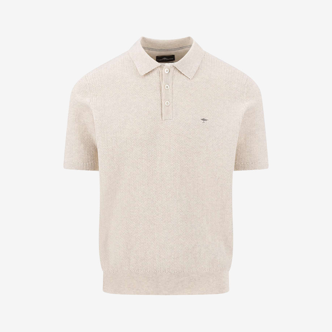 Fynch-Hatton Knitted Polo Structure 824 New Offwhite herr piké i bomullsblandning