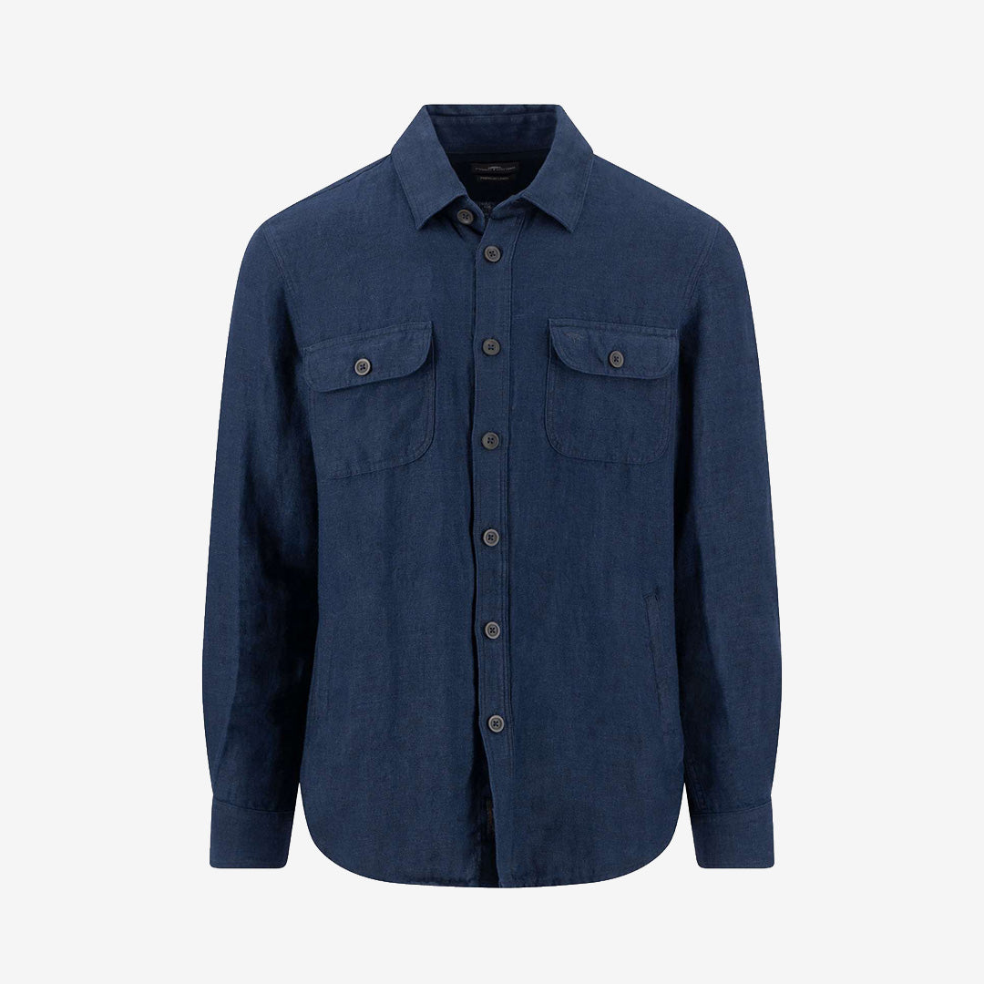 Fynch-Hatton Herringbone Linen Overshirt 685 Navy herr i linneblandning